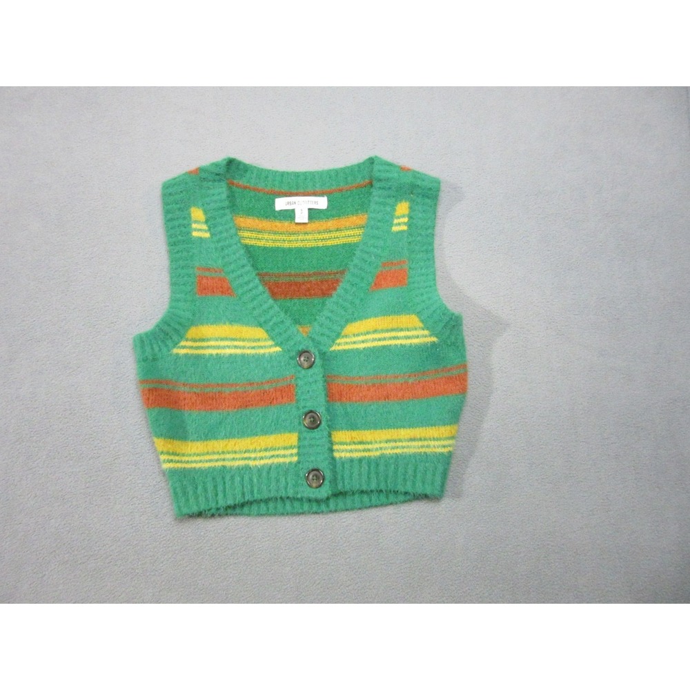 Urban Outfitters Sweater Vest Womens Small Green Knit Striped Cropped V-Neck
